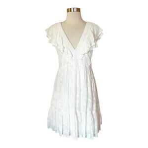 ROLLER RABBIT Ondine Dress White Floral White Cotton Silk Ruffles Small NEW